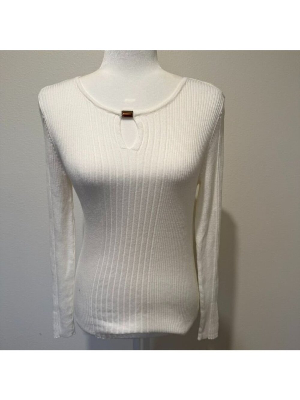 90s Liz Claiborne White Soft Knit Ribbed Crewneck Sweater Size PM